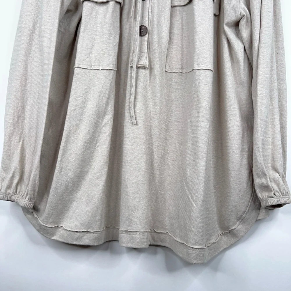 Free People Beach Cream Beige Oversized Blouse Boho Top Button Front Hemp New - Picture 4 of 12